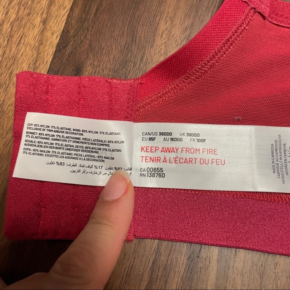 OkDeesse lingerie Bra, red, size 38DDD, new with tags, nylon and elastane - Picture 5 of 7